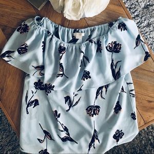 NWOT C&E Baby Blue Floral Print Off-Shoulder Top
